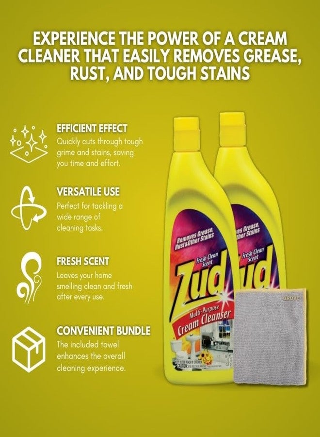 GROVE Zud Multi-Purpose Cream Cleanser 19 oz Bundle with Microfiber Cloth - Powerful Degreaser and Rust Remover for Kitchen, Shower, and Countertops - Tough Stain and Grease Cleaner - (3 Items) - Image 2
